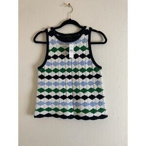 Ann Taylor Top Womens M Multi Crochet Heavy Open Knit Sleeveless Tank Sweater